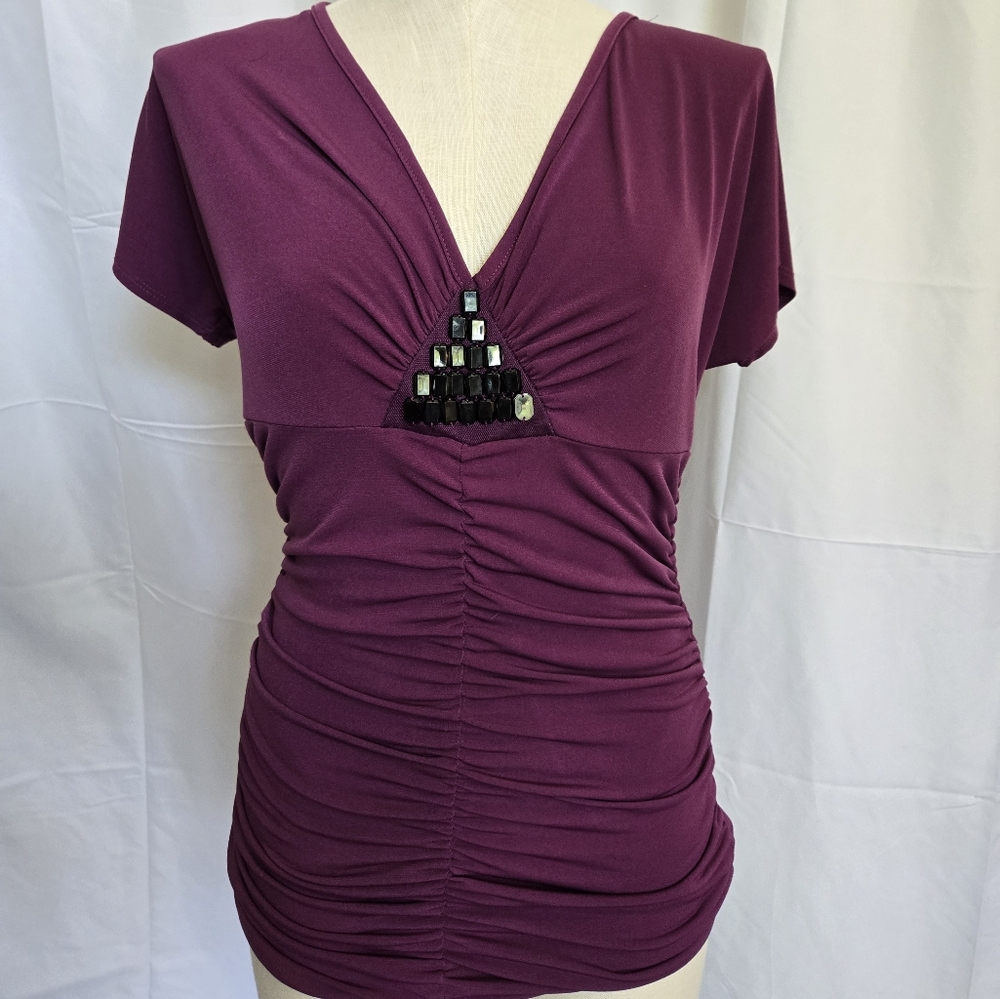 Vanity Purple Short Sleeve Top with Embellishments